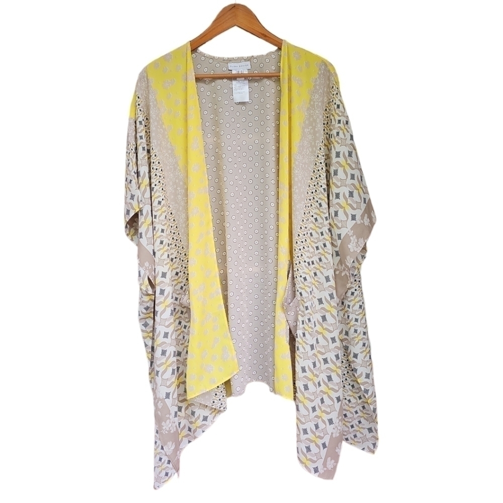 SUSAN Graver Chiffon Open Front Kimono Patch Pocket Multi Print Size M - Picture 3 of 7